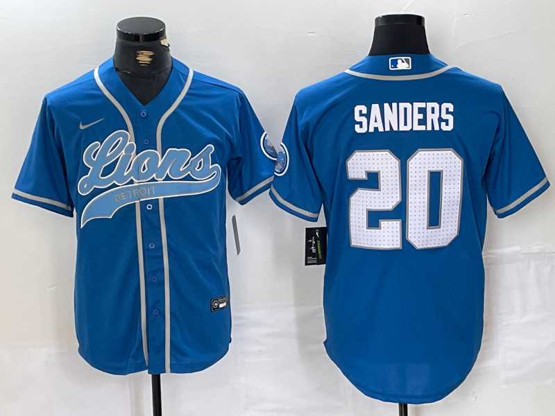 Men%27s Detroit Lions #20 Barry Sanders Blue With Patch Cool Base Stitched Baseball Jersey